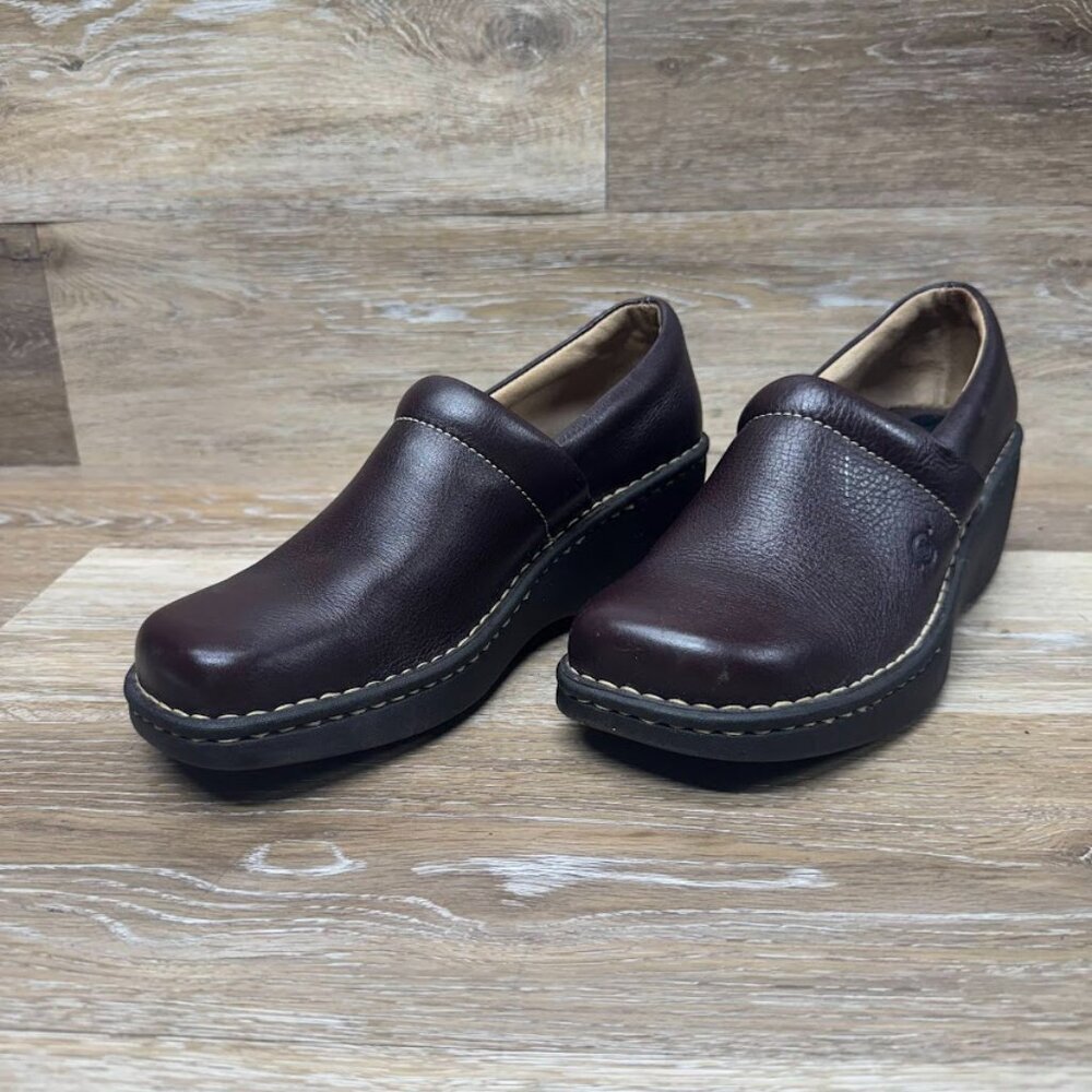 Born Concept Brown Leather Wedge Clog Women's Size 9